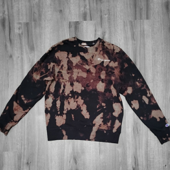 CHAMPION Mens Tie Dye Sweatshirt Fleece Pullover C Logo Brown and Black Medium - Picture 1 of 10